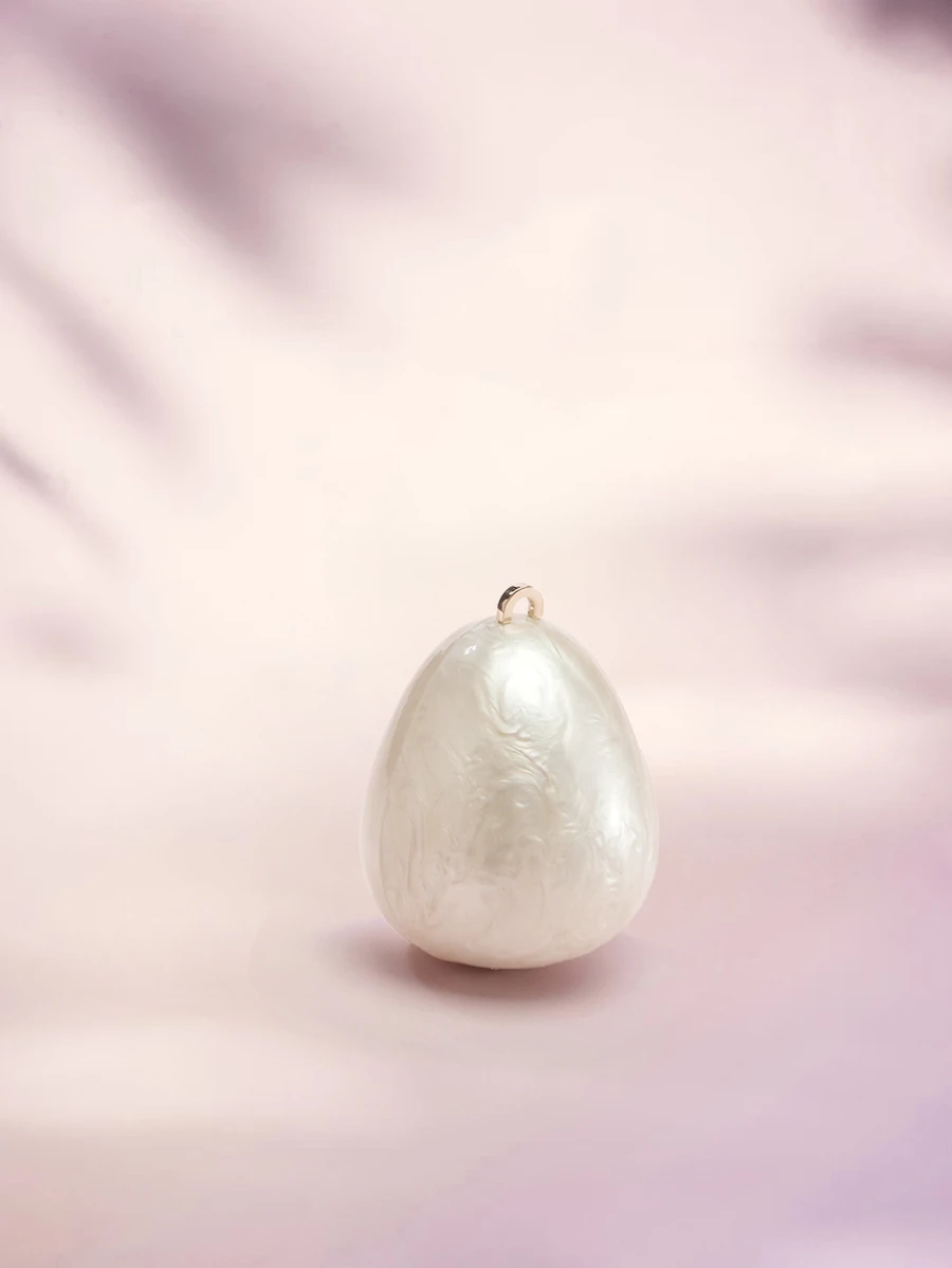 Rylithe White Wedding Bride High-End Faux Pearl Acrylic Marble Evening Bag, Elegant , Suitable For Party, Elegant Clutch - White - View 1