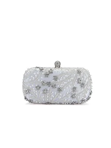 Rylithe 1pc Elegant & Romantic Silver Solid Color Pearl Beaded Evening Bag, Decorated With Rhinestones, Durable, Can Be Used Directly As A Bridal Bag. - Silver - View 3