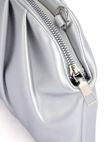 Rylithe Vintage Solid Color Zipper Clutch,  Suitable For Women, Applicable For Wedding, Party, Prom, Evening Events - Silver - View 7