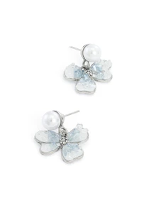 Rylithe 1 Pasang Anting-Anting Modis Berhiaskan Bunga Iris Mutiara Imitasi, Gaya Elegan yang Unik - Biru - View 4