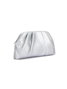 Rylithe Vintage Solid Color Zipper Clutch,  Suitable For Women, Applicable For Wedding, Party, Prom, Evening Events - Silver - View 5
