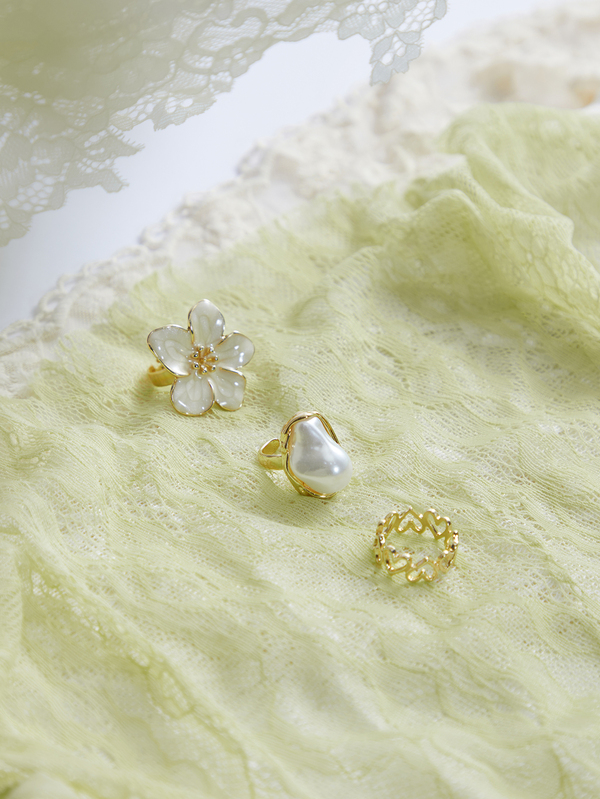 Rylithe 6 stuks/set Barokstijl druppeloliebloem & pareldecoratie, hart omhelzing, dubbellaagse kettingringen set voor dames