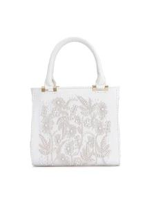 Rylithe Luxury Women's Solid Color 3D Embroidered Floral Handbag, Elegant Party Clutch Bag, Suitable For Vacation, - White - View 3