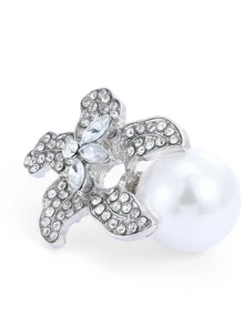 Rylithe 1pair Women Elegant Floral Design Rhinestone Stud Earrings, All Seasons European & American Style Faux Pearl Earrings - White - View 7