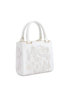 Rylithe Luxury Women's Solid Color 3D Embroidered Floral Handbag, Elegant Party Clutch Bag, Suitable For Vacation, - White - View 5