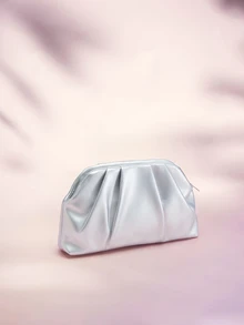 Rylithe Vintage Solid Color Zipper Clutch,  Suitable For Women, Applicable For Wedding, Party, Prom, Evening Events - Silver - View 1