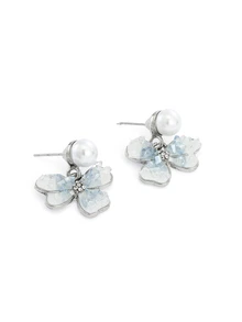 Rylithe 1 Pasang Anting-Anting Modis Berhiaskan Bunga Iris Mutiara Imitasi, Gaya Elegan yang Unik - Biru - View 3