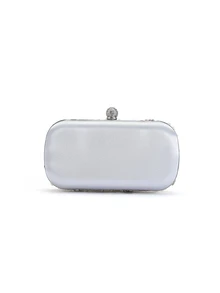 Rylithe 1pc Elegant & Romantic Silver Solid Color Pearl Beaded Evening Bag, Decorated With Rhinestones, Durable, Can Be Used Directly As A Bridal Bag. - Silver - View 6