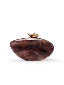Rylithe 1pc Brown Marble-Look Box-Shaped Bag With Metal Chain Strap, Retro Elegant Women Evening Clutch Purse - Brown - View 3