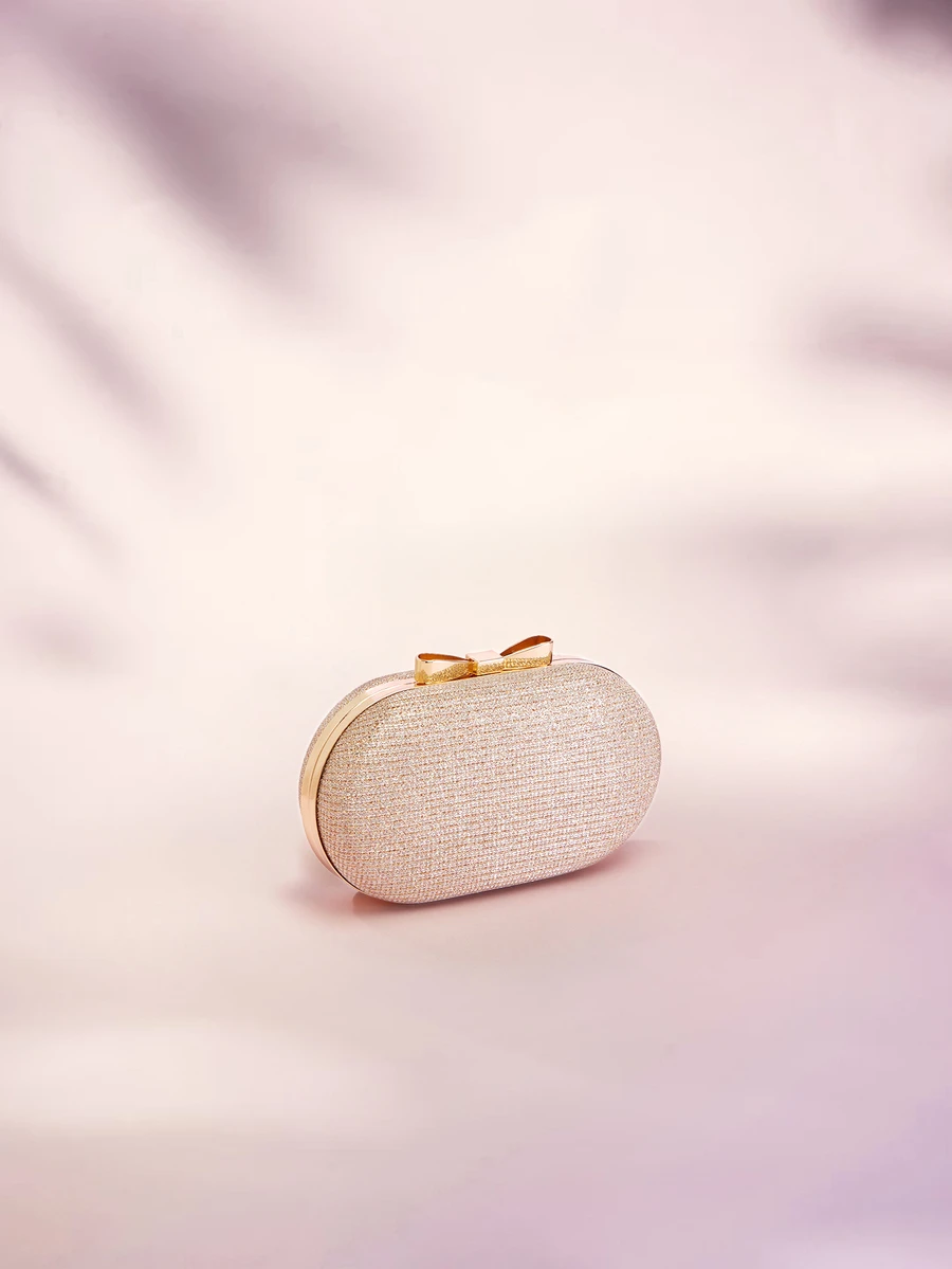 Rylithe Fashionable Mini Glamorous Metal Chain Shiny/Sequin Portable Gold Women's Evening Bag - Gold - View 1