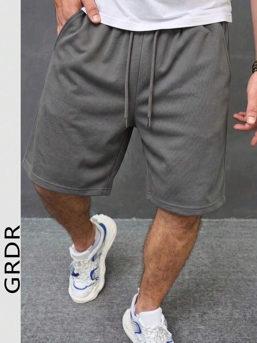 GRDR Men's Summer Minimalist Drawstring CasualBermuda Shorts - Dark Grey - View 1