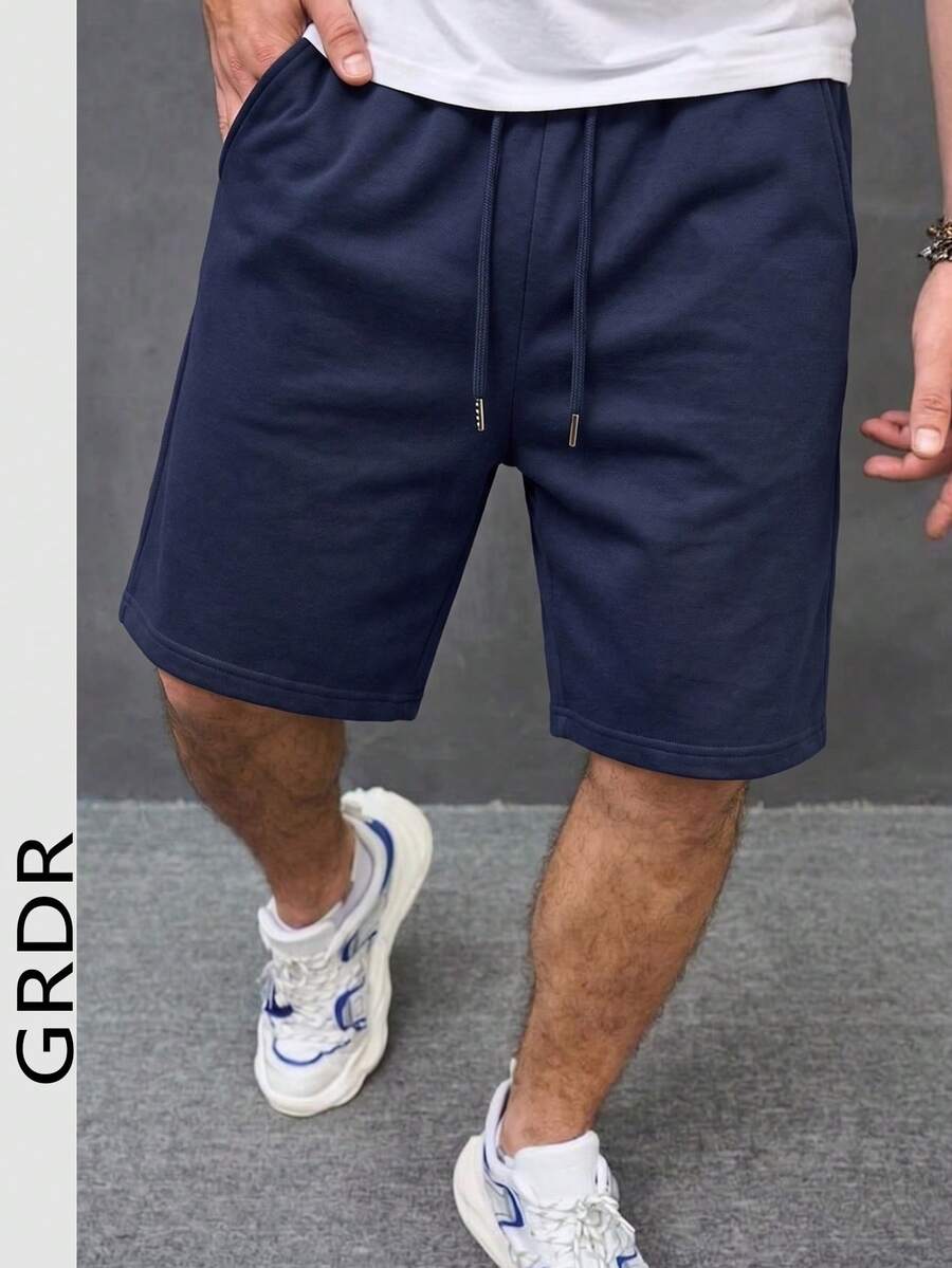 GRDR Men's Summer Minimalist Drawstring CasualBermuda Shorts - Navy Blue - View 1