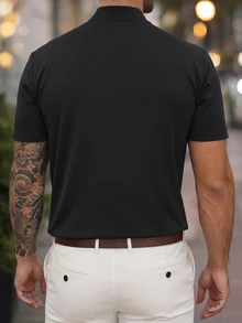 男士夏季休閒百搭純色短袖 Polo 衫 - 黑色 - 查看 2