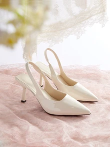 Rylithe Tacones de punta fina con tacón estrecho para mujeres, sandalias mule sin talón elásticas - Albaricoque - Ver 1