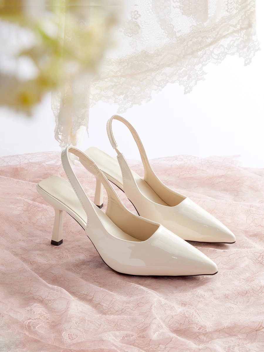 Rylithe Tacones de punta fina con tacón estrecho para mujeres, sandalias mule sin talón elásticas - Albaricoque - Ver 1