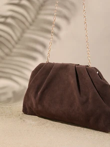 Tropiscape Women's Square Crossbody Bag, Pleated Silk Satin Texture, Lightweight & Fashionable, Metal Chain Strap, Suitable For Evening Outings And Shopping - Coffee - View 5