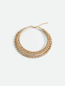 CHICVUE Multilayer Rhinestone Chunky Statement Necklace, Adjustable Size & Various Colors, Suitable For Women's Daily Wear - Gold - View 1