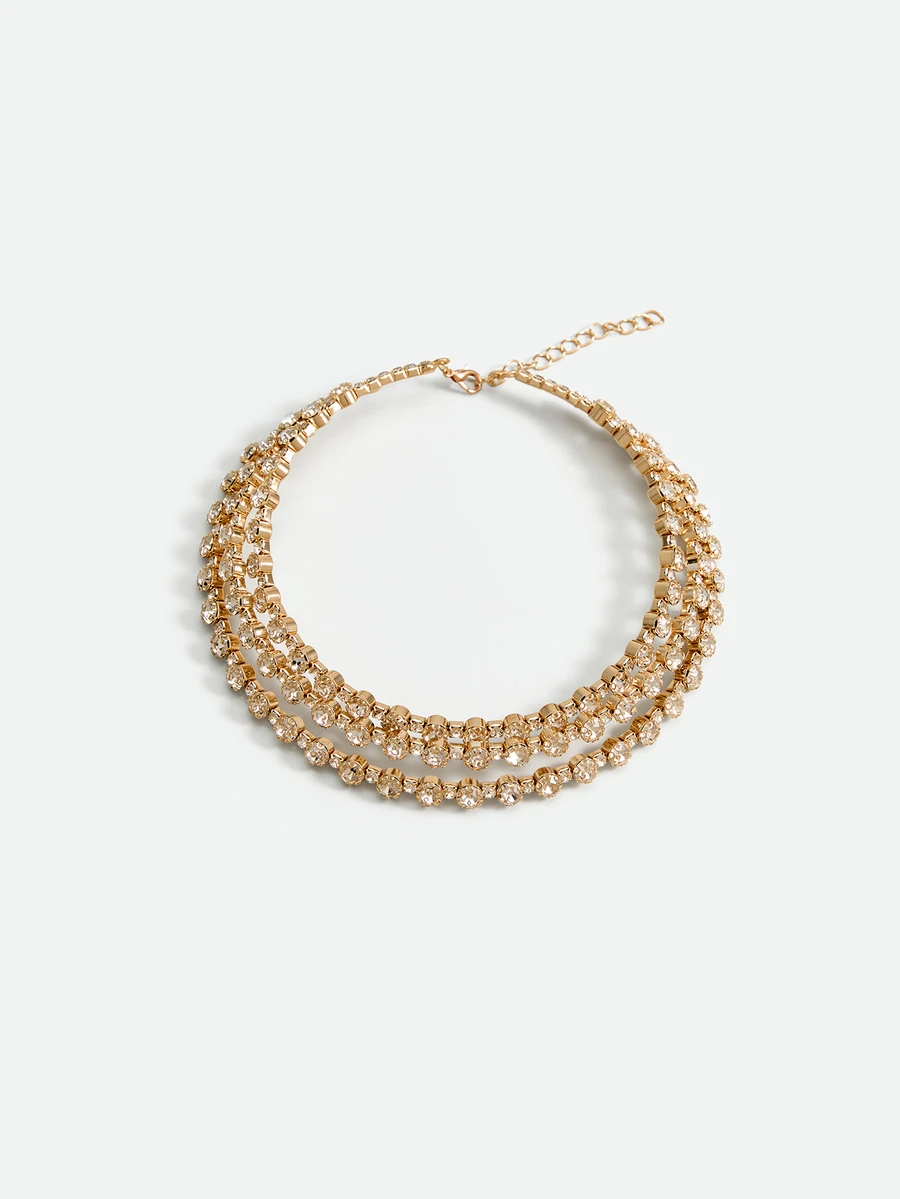 CHICVUE Multilayer Rhinestone Chunky Statement Necklace, Adjustable Size & Various Colors, Suitable For Women's Daily Wear - Gold - View 1
