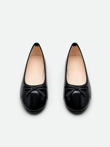 CHICVUE Bow Tie Patchwork Flat Shoes, Spring, Summer And Autumn, Round Toe, Soft And Comfortable, Low Heel, Low-Cut Women's Shoes/Grandmother Shoes - Black - View 4