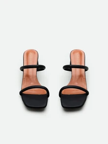 CHICVUE Women's Black High Heel Sandals, Minimalist Thick Heel Double Strap Open Toe Mules, Suitable For Party, Vacation, Commute In Summer - Black - View 4