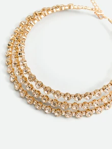 CHICVUE Multilayer Rhinestone Chunky Statement Necklace, Adjustable Size & Various Colors, Suitable For Women's Daily Wear - Gold - View 2