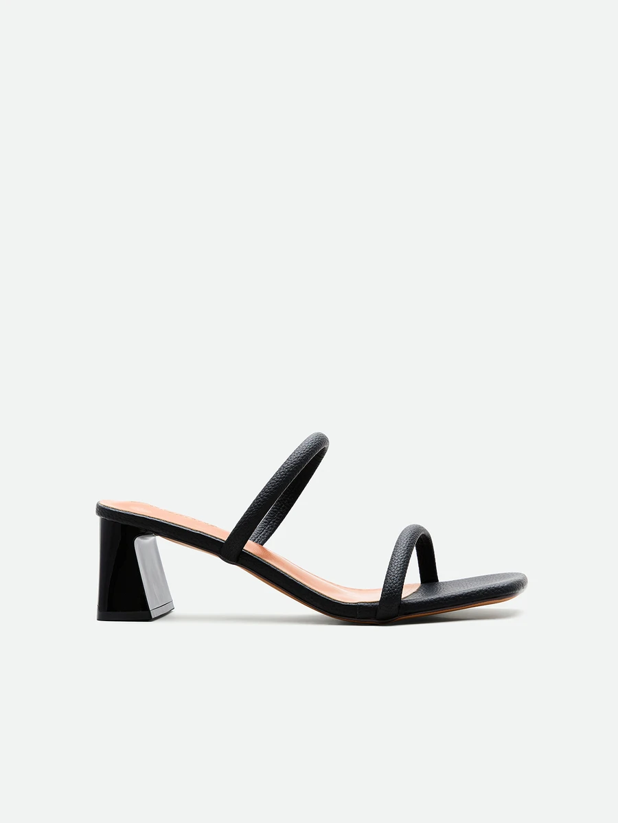 CHICVUE Women's Black High Heel Sandals, Minimalist Thick Heel Double Strap Open Toe Mules, Suitable For Party, Vacation, Commute In Summer - Black - View 1