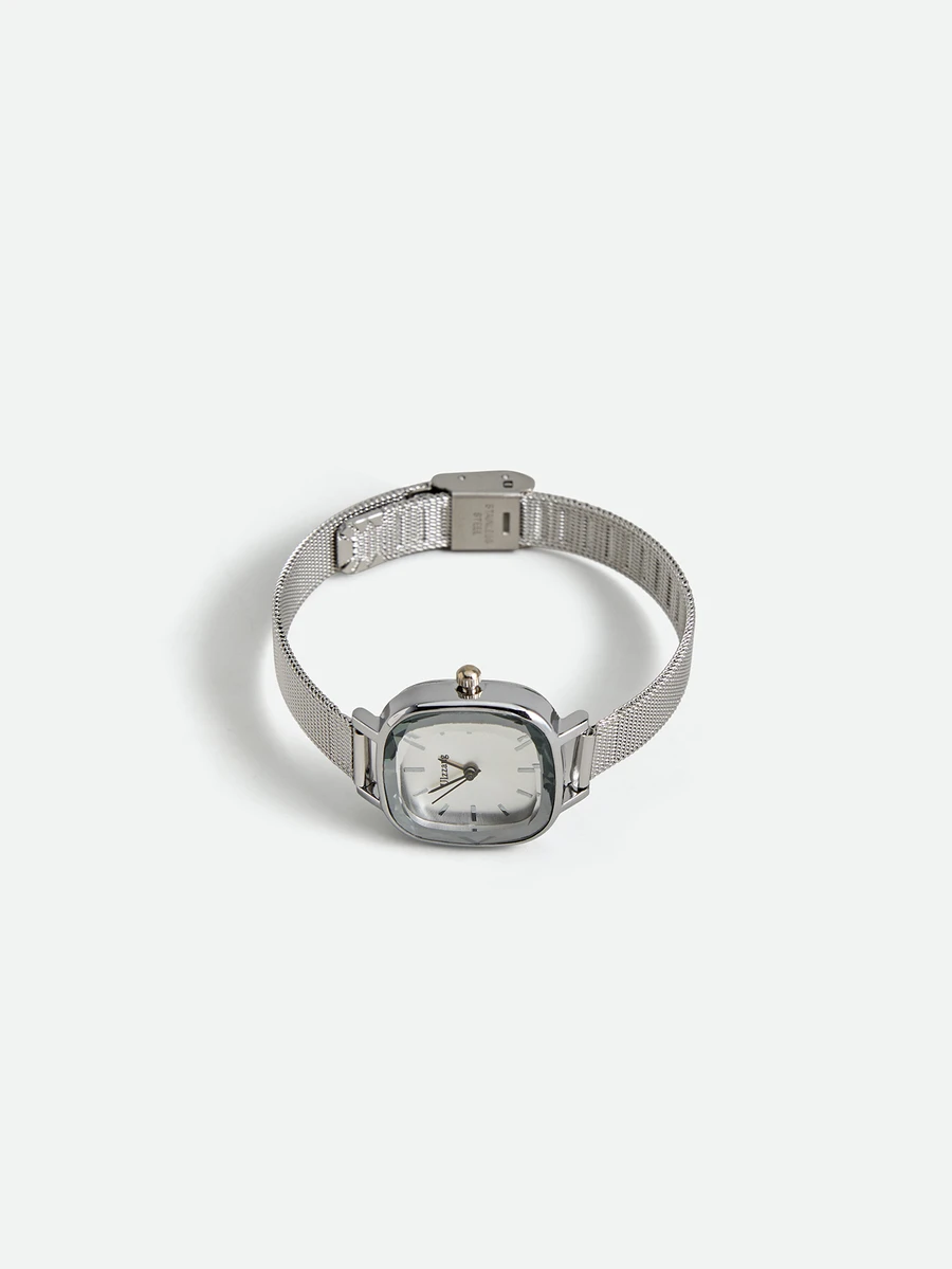 CHICVUE 1pc Women's Minimalist Bar Scale Dial Fashion Mesh Strap Quartz Watch, Suitable For Daily Matching, Birthday, Gift For Her, Anniversary - Silver - View 1