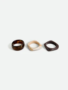 CHICVUE 3pcs Chocolate Color Retro Acrylic Bangle Set, Elegant Minimalist Dye Bracelet Combination, Can Be Worn Stacked Or Individually - Multicolor - View 1