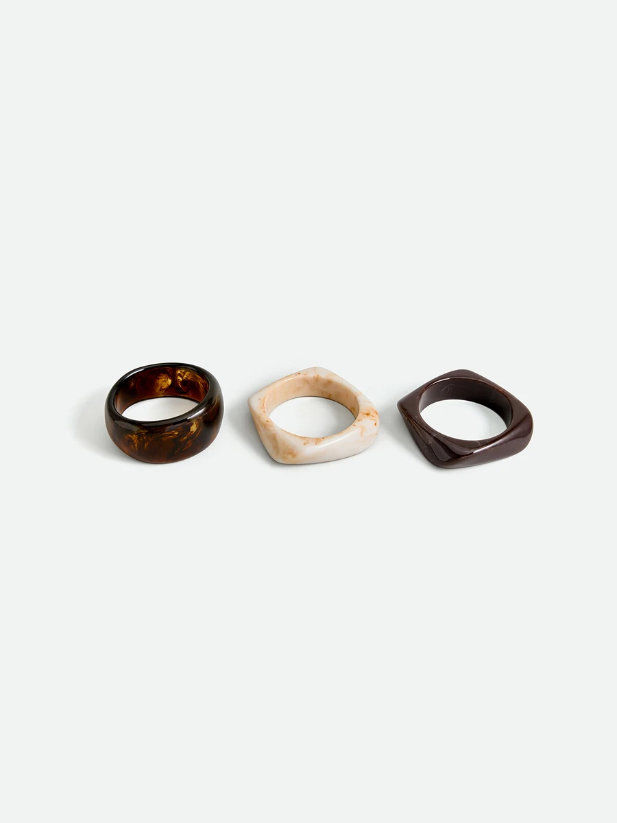 CHICVUE 3pcs Chocolate Color Retro Acrylic Bangle Set, Elegant Minimalist Dye Bracelet Combination, Can Be Worn Stacked Or Individually - Multicolor - View 1