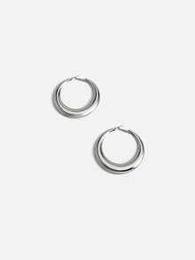 CHICVUE 1pair Fashion Iron Glossy Round Hoop Earrings For Women For Daily Decoration - Silver - View 2