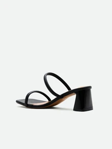 CHICVUE Women's Black High Heel Sandals, Minimalist Thick Heel Double Strap Open Toe Mules, Suitable For Party, Vacation, Commute In Summer - Black - View 3