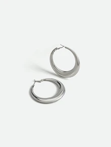 CHICVUE 1pair Fashion Iron Glossy Round Hoop Earrings For Women For Daily Decoration - Silver - View 4