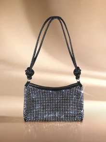 Etoivie Small Size Rivet Decor Messenger Bag, Punk Style Rhinestone Embellished Roomy Shoulder Bag For Travel, Party And Other Occasions , Goth Halloween - Bright silver - View 1