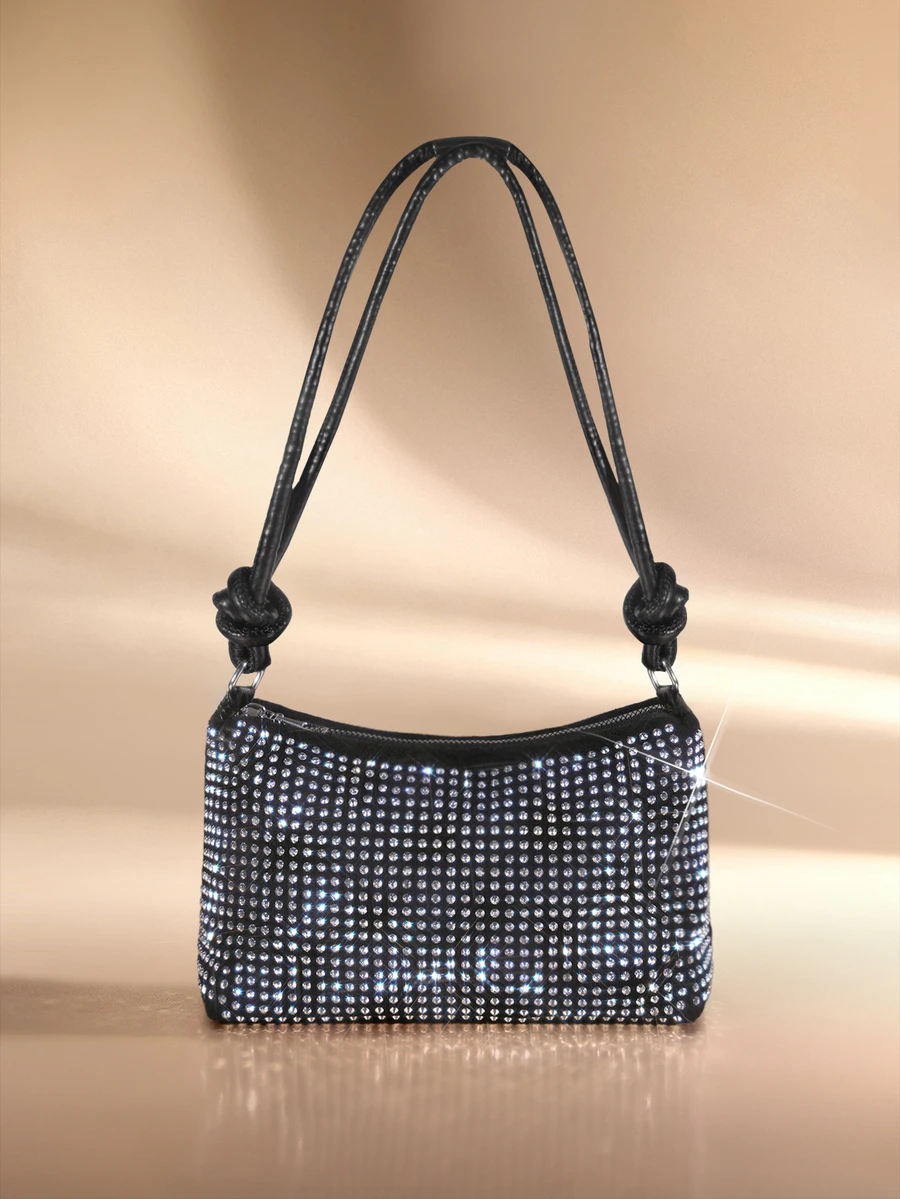 Etoivie Small Size Rivet Decor Messenger Bag, Punk Style Rhinestone Embellished Roomy Shoulder Bag For Travel, Party And Other Occasions , Goth Halloween - Bright silver - View 1