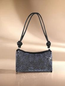 Etoivie Small Size Rivet Decor Messenger Bag, Punk Style Rhinestone Embellished Roomy Shoulder Bag For Travel, Party And Other Occasions , Goth Halloween - Bright silver - View 2