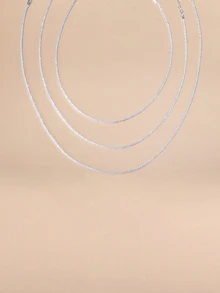 Etoivie 3pcs Sparkling Necklaces Silver Plate Simple But Shining Design Match Daily Outfits Perfect Night Club Decor Gift For Female - Silver - View 3