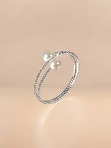 Etoivie 1 pieza Brazalete de muñeca minimalista con cristal y perla, accesorio de vestido de fiesta - Plateado - Ver 1