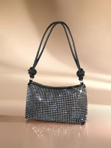 Etoivie Small Size Rivet Decor Messenger Bag, Punk Style Rhinestone Embellished Roomy Shoulder Bag For Travel, Party And Other Occasions , Goth Halloween - Bright silver - View 3