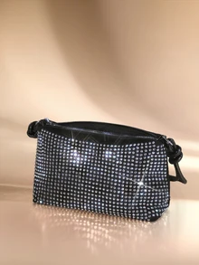 Etoivie Small Size Rivet Decor Messenger Bag, Punk Style Rhinestone Embellished Roomy Shoulder Bag For Travel, Party And Other Occasions , Goth Halloween - Bright silver - View 4