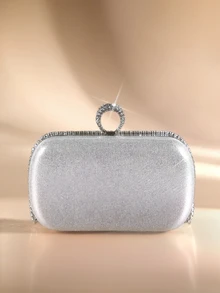 Etoivie European And American Style Diamond Inlaid Fringe Clutch Bag & Ring Handcrafted With Rhinestones, Perfect For Evening Events - Silver - View 2