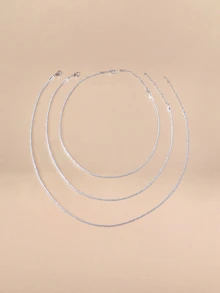 Etoivie 3pcs Sparkling Necklaces Silver Plate Simple But Shining Design Match Daily Outfits Perfect Night Club Decor Gift For Female - Silver - View 1