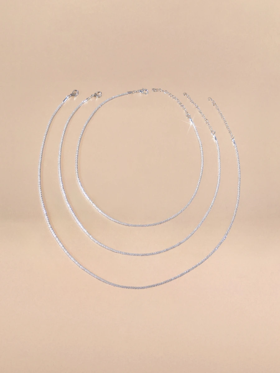 Etoivie 3pcs Sparkling Necklaces Silver Plate Simple But Shining Design Match Daily Outfits Perfect Night Club Decor Gift For Female - Silver - View 1