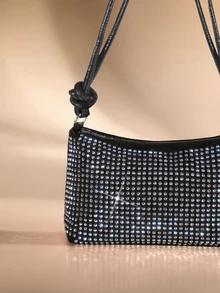 Etoivie Small Size Rivet Decor Messenger Bag, Punk Style Rhinestone Embellished Roomy Shoulder Bag For Travel, Party And Other Occasions , Goth Halloween - Bright silver - View 5