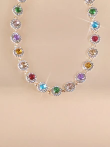 Etoivie 2pcs/Set Fashionable Minimalist Colorful Cubic Zirconia Crystal Necklace And Bracelet Jewelry Set Halloween - Gold - View 3