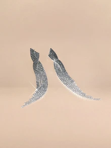 Etoivie 1 par de pendientes colgantes de borla larga con cristales brillantes para mujer, uso diario y Halloween - Blanco y Negro - Ver 5