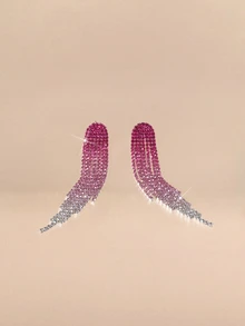 Etoivie Nightclub Party Tassel Crystal Earring Stud For Women 1Pair Halloween - Hot Pink - View 3