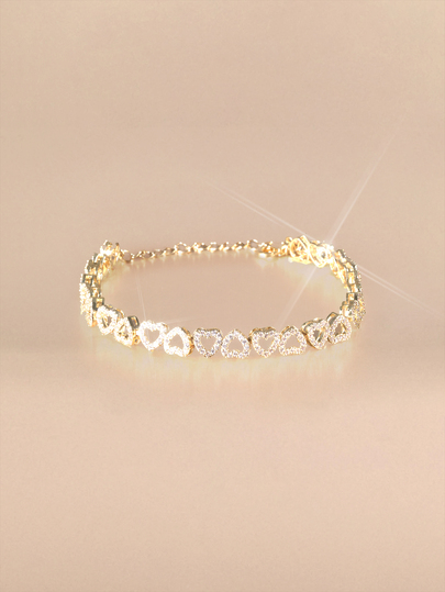 Etoivie 1pc Luxury Heart-Shaped Zirconia Bridal Bracelet, Adjustable Elegant Minimalist High-End Sparkly Gift For Women