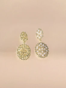Etoivie 1 par de elegantes pendientes colgantes de perlas sintéticas, pendientes de moda con colgante de racimo de cristal, joyería artificial hipoalergénica - Pendientes de perlas ovaladas - Ver 2