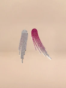 Etoivie Nightclub Party Tassel Crystal Earring Stud For Women 1Pair Halloween - Hot Pink - View 2