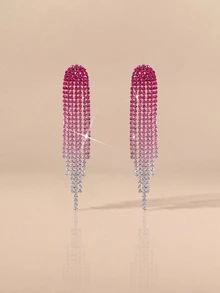 Etoivie Nightclub Party Tassel Crystal Earring Stud For Women 1Pair Halloween - Hot Pink - View 1